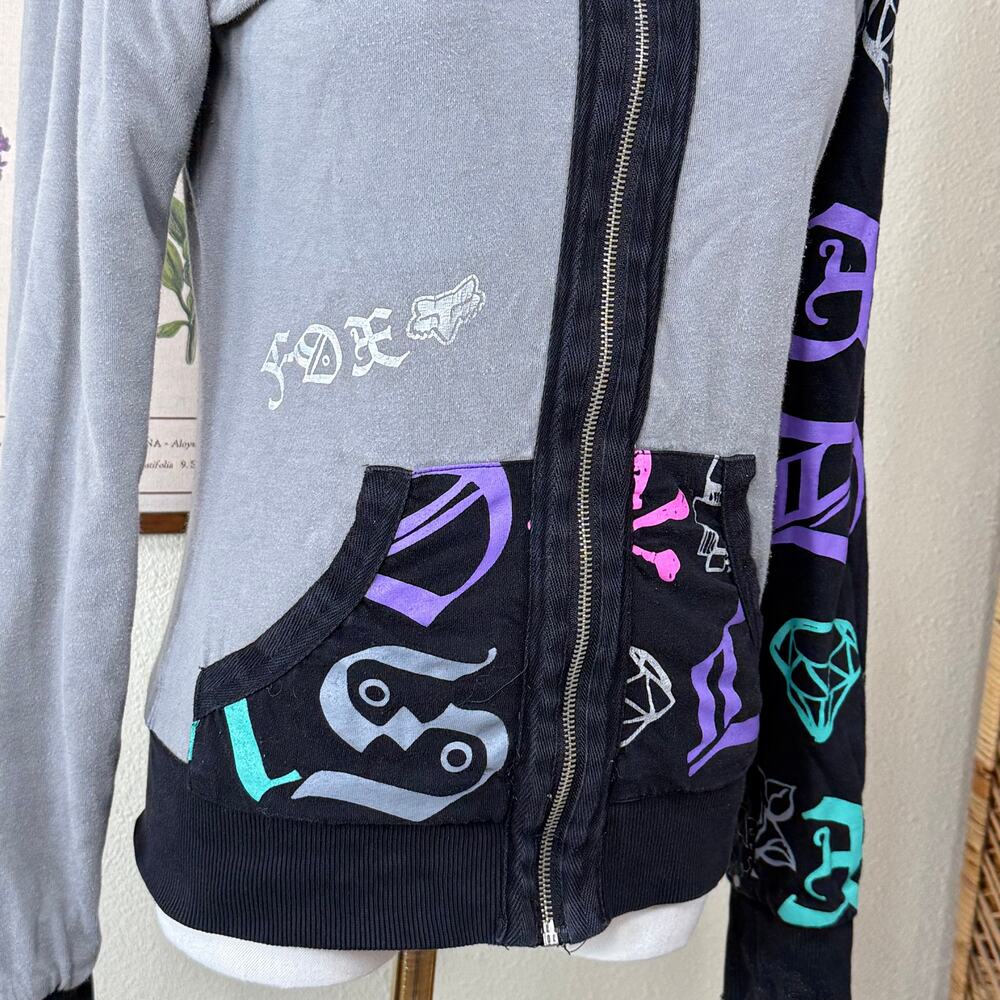 Y2k Fox Racing Full Zip Graphic Reversible Hoodie Jacket Grunge Emo Skater S - Picture 6 of 16